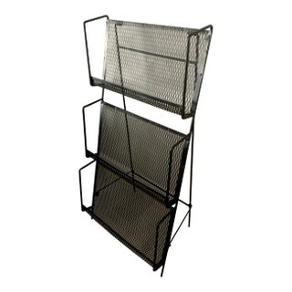 Mid Century Modern Folding Iron Magazine Rack - Atomic Modernist Metal Design For Sale