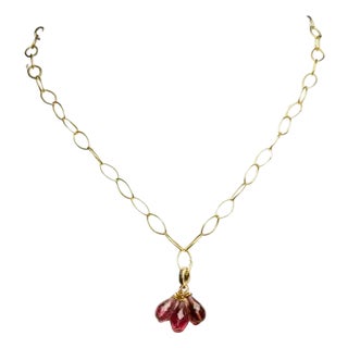 1990s 18K Gold Chain with Pink Tourmaline Drops For Sale