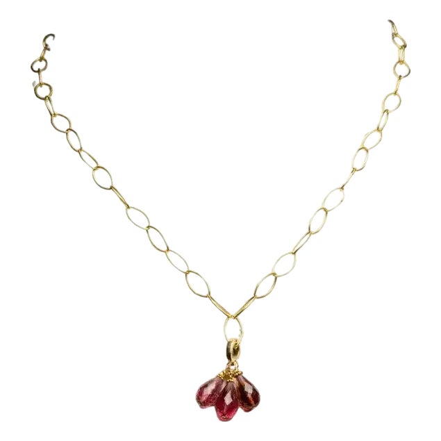1990s 18K Gold Chain with Pink Tourmaline Drops For Sale