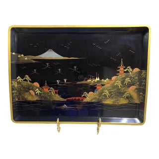 1960s Asian Lacquer Mother of Pearl Inlay Cocktail Tray For Sale