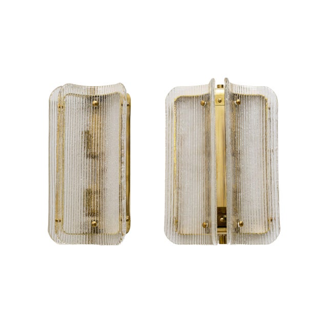Curved Clear Ribbed Murano Glass and Brass Wall Sconces, 2000, Set of 2 For Sale - Image 9 of 9