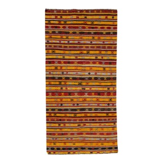 1960s Vintage Kilim Handmade Multicolor Stripe Wool Rug For Sale