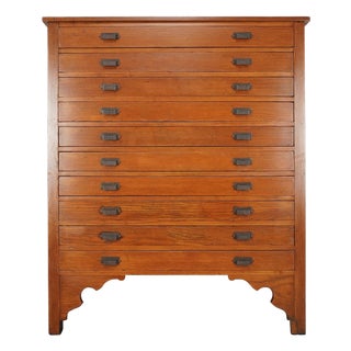 Mid 20th Century Eastlake Style Ten Drawer Oak Flat File Cabinet For Sale