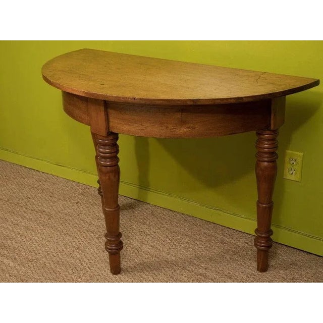 Early 20th Century Antique Demilune Table in Oak on Turned Legs, Circa 1900. For Sale - Image 5 of 7