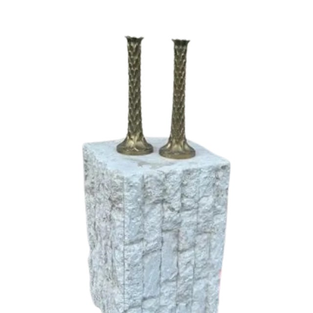 Art Nouveau ( Set of 2 ) Early 20th Century Art Nouveau Brass Palm Candlesticks For Sale - Image 3 of 3