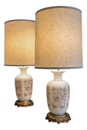 Vintage Table Lamps With Rose Motif, Unknown, 1960s - a Pair