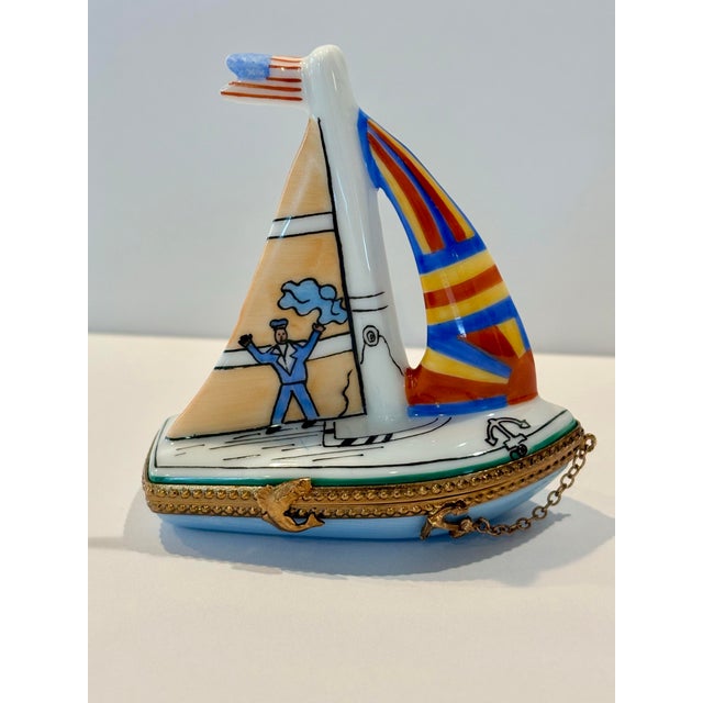 Mid 18th Century Limoges Sailboat Trinket Box Hand Painted in Limoges, France For Sale In Washington DC - Image 6 of 12