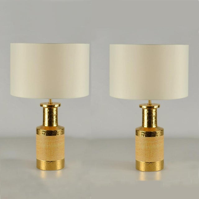Italian Table Lamps in Gold and Stoneware Ceramic by Bitossi, 1970s, Set of 2 For Sale - Image 13 of 14