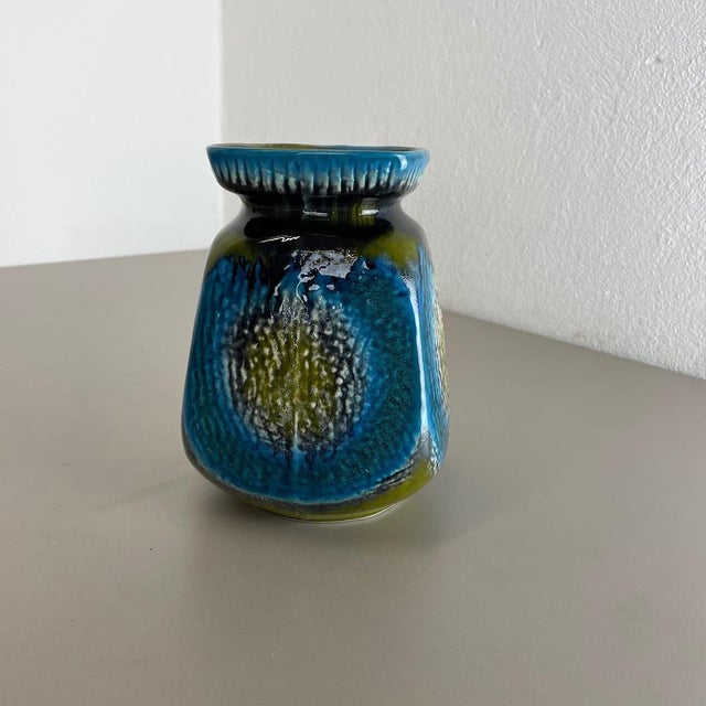 Ceramic Fat Lava Green & Blue Pottery Vase from Jasba Ceramics, Germany, 1970s For Sale - Image 7 of 15