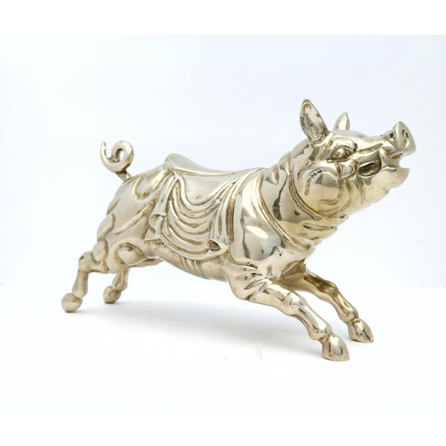 Large Vintage Brass Carousel Pig For Sale - Image 4 of 10