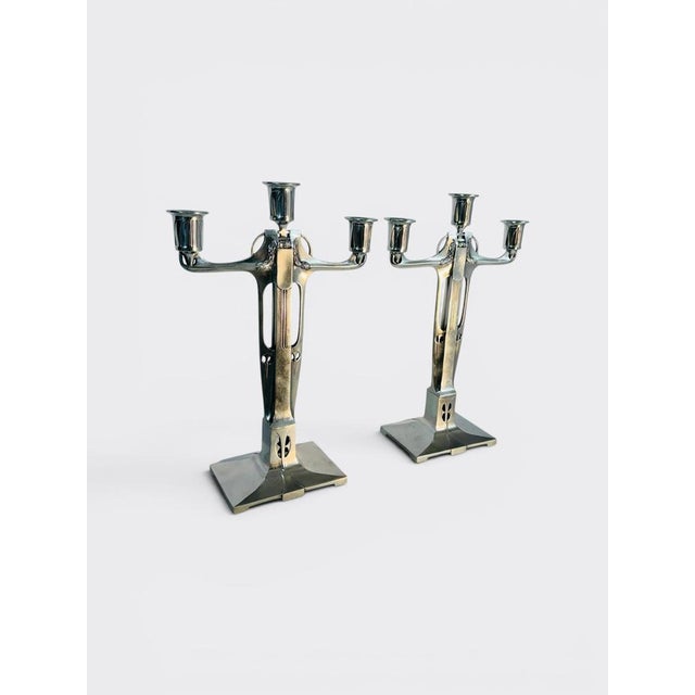 Jugendstil Candlesticks in Pewter by Achille Gamba from Hille, 1920, Set of 2 For Sale - Image 4 of 13