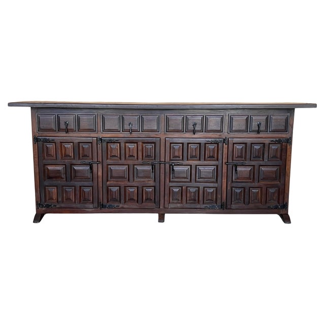 19th Century Large Catalan Spanish Baroque Walnut Tuscan Credenza or Buffet For Sale - Image 15 of 18