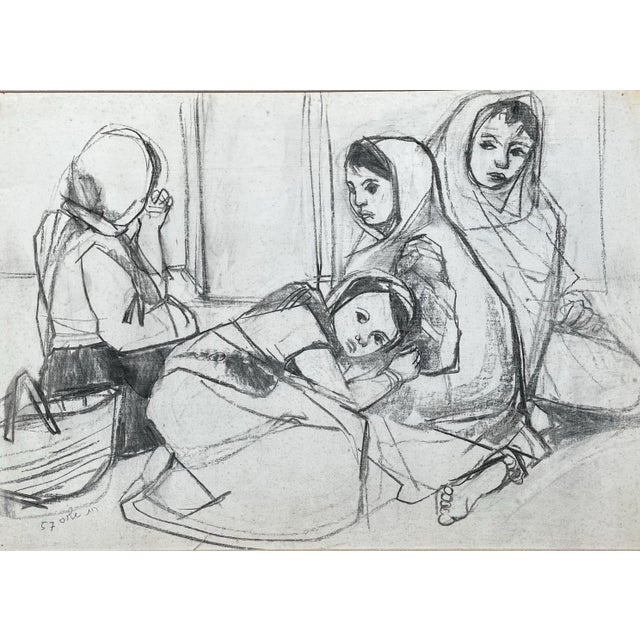 Original 1957 mixed media (paint, ink, gauche) on paperboard by Israeli artist, Ruth Schloss (1922-2013). Schloss was...