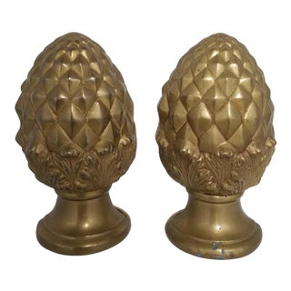 Mid 20th Century Brass PIneapple Acorn Book Ends - a Pair For Sale