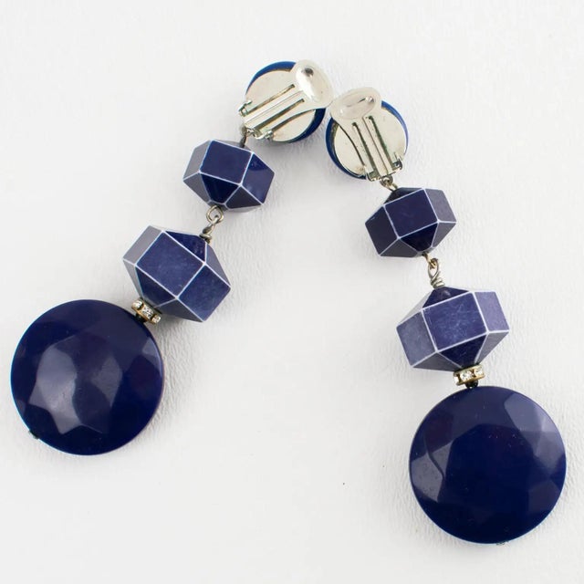 2000 - 2009 Angela Caputi Washed Blue Dangle Resin Geometric Clip Earrings For Sale - Image 5 of 8