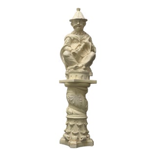 Vintage Chinoiserie Statue Musician on Pedestal For Sale