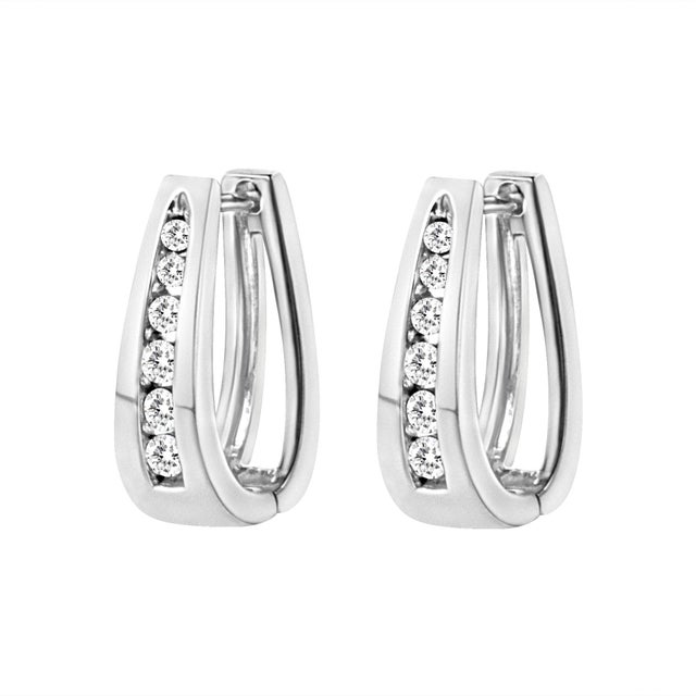 14k White Gold 1.0 Cttw Channel-Set Brilliant Round-Cut Diamond Hoop Earrings, A Pair For Sale - Image 4 of 6