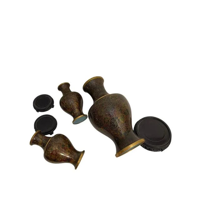 Brown Japanese Cloisonné Vases, Set of 3 For Sale - Image 8 of 9