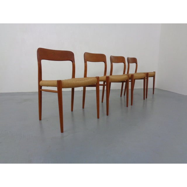 Brown Model 75 Teak & Papercord Chairs by Niels Otto Møller for JL Møller, 1960s, Set of 4 For Sale - Image 8 of 18