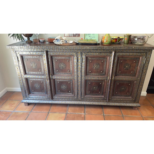 Mid-Century Modern Hardwood Buffet/Sideboard With Hammered Brass For Sale - Image 4 of 12