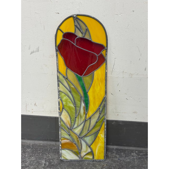 Circa 1978 Gene LeLonde Red Tulip Stained Glass Panel For Sale - Image 12 of 12