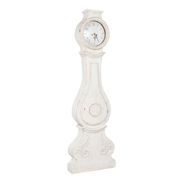Early 19th Century White Swedish Mora Grandfather Clock For Sale