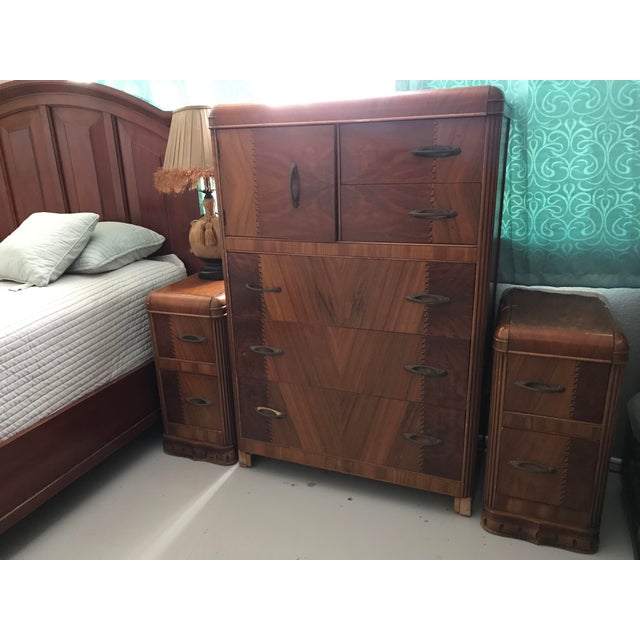 Art Deco Waterfall Highboy Dresser With Night Stands 3 Pieces Chairish