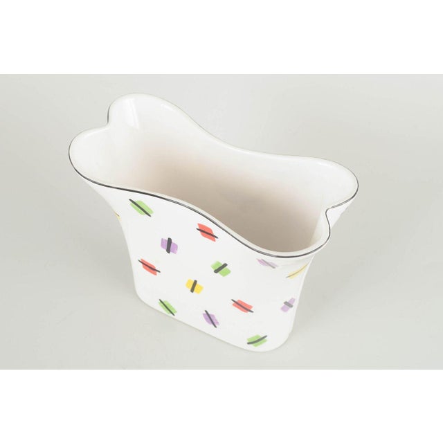 Pia rönndahl for gustavsberg vase, 1980s. Faience vase in distinctive postmodern style with an undulating form and hand-...