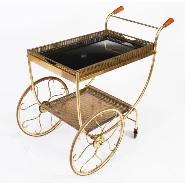 Mid-Century French Brass Galleried Drinks Trolley, 1950s For Sale - Image 9 of 15