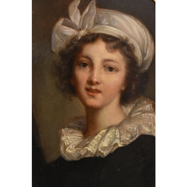 Oval Portrait of Young Woman, Oil on Cardboard, 1878, Framed For Sale - Image 4 of 10