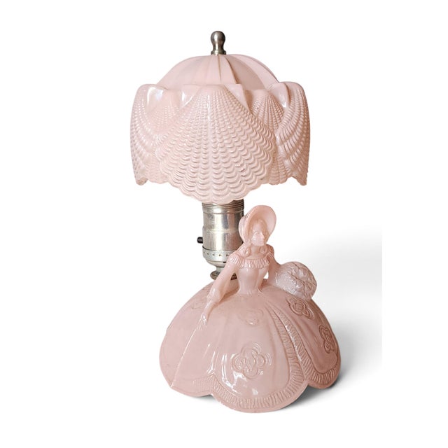 Art Deco Vintage Art-Deco Pink Glass l.e. Smith "Southern Belle" Boudoir Lamp 1940s For Sale - Image 3 of 7