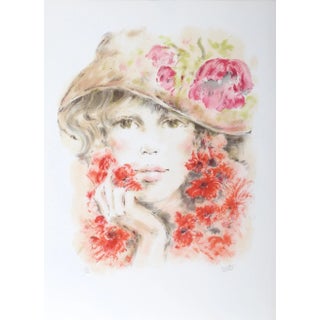 Portrait of a Girl in Hat, Colette Darfeuil Lithograph, Signed and Numbered in Pencil For Sale