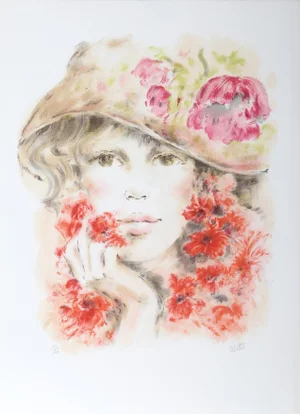 Portrait of a Girl in Hat, Colette Darfeuil Lithograph, Signed and Numbered in Pencil