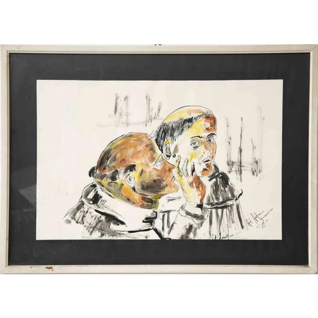 The friars is an original modern artwork realized in the half of 20th Century. Mixed colored china ink drawing and...