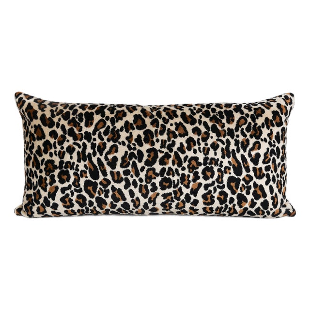 Designer Cut Velvet Leopard Large Lumbar Pillow Cover 15x31 For Sale
