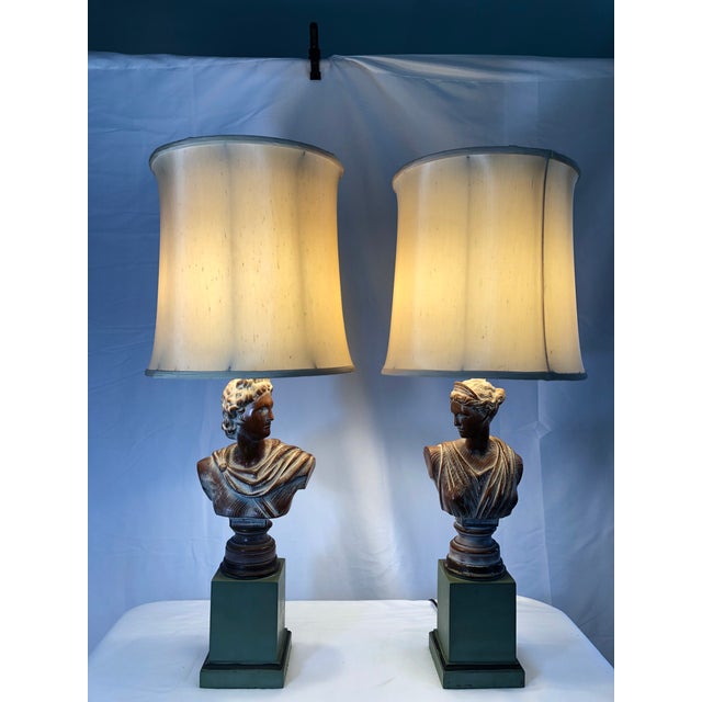 Wood 1940s Cerused Oak Neoclassical Bust Lamps - a Pair For Sale - Image 7 of 10