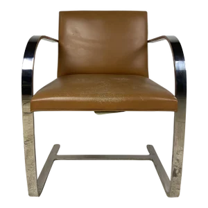 Vintage Knoll Stainless Flat Bar Brno Chair in Camel Leather