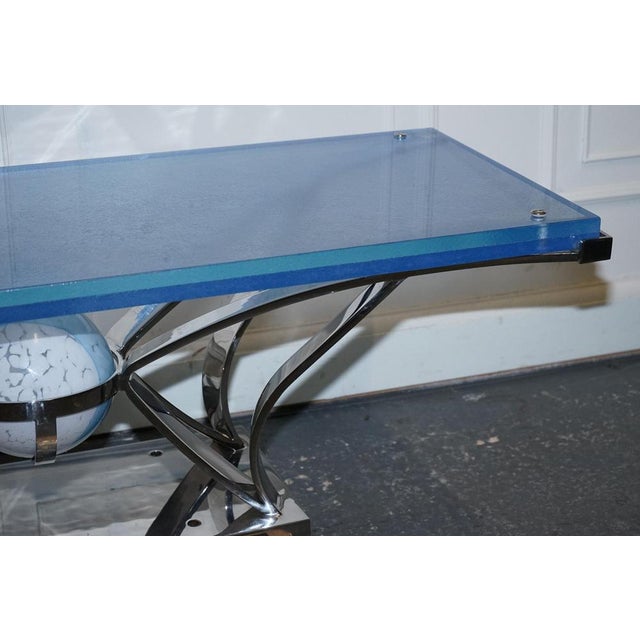 Custom Hand Made Glass Marine Grade Stainless Steel Coffee Table from Soliart For Sale - Image 15 of 18