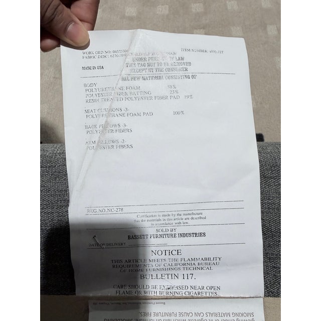 Late 20th Century Bassett Grey Linen Nailhead Trim Sofa For Sale - Image 12 of 12