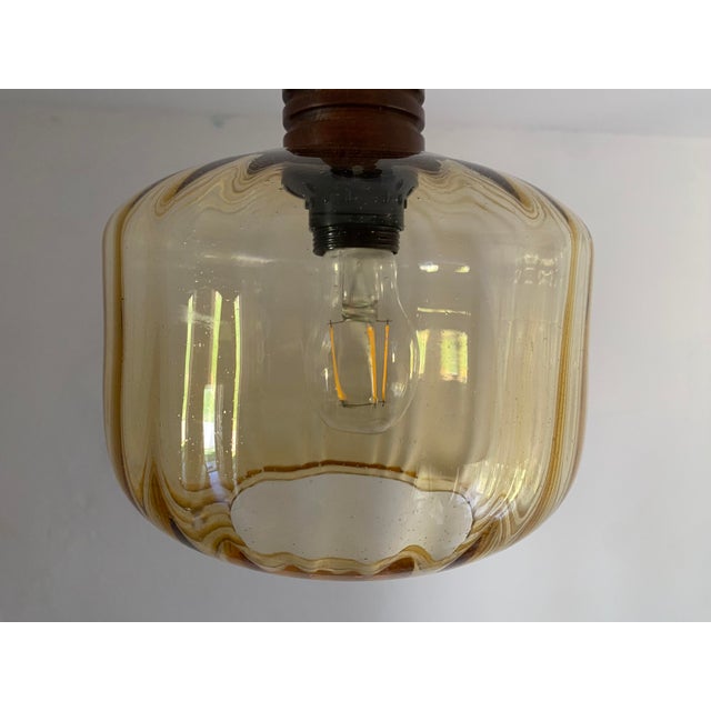 Mid-Century Modern Amber Glass Pendant Lamp, Yugoslavia, 1975 For Sale - Image 9 of 14