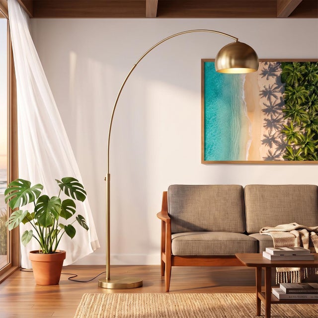 A sweeping brass arc, an all-metal half-dome shade - overhead light with zero installation. The Half Dome Arc Lamp is a...