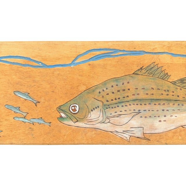 Vintage American Maple Bench With Carved and Painted Fish For Sale - Image 9 of 14