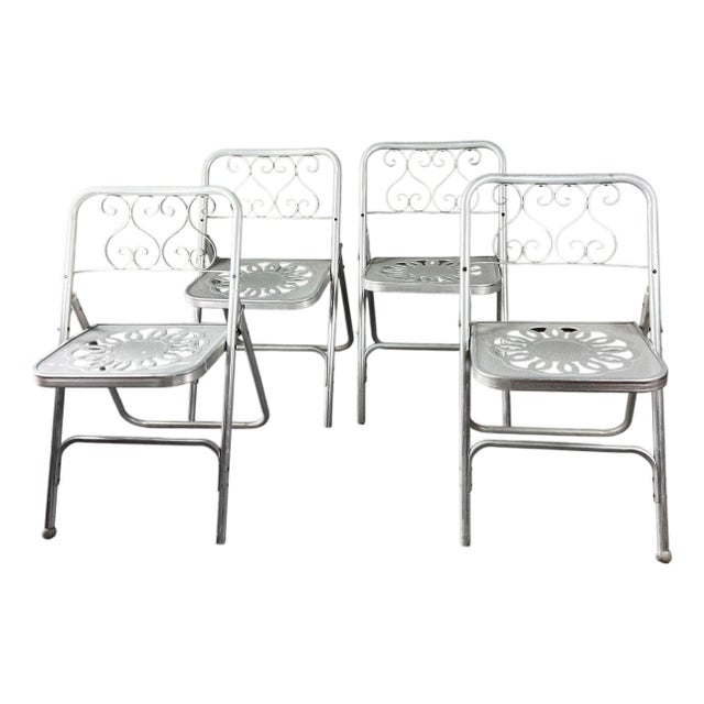 Vintage Aluminum Folding Metal Chairs - Set of 4 For Sale