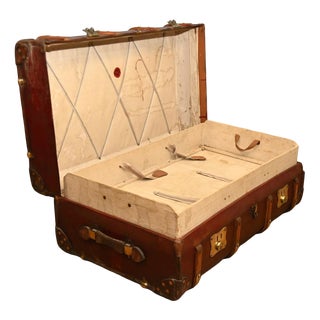 Vintage Travel Trunk Steamer Luggage Case by Finnigans Manchester For Sale