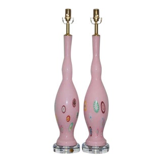 Vintage Murano Glass Lamps Pink For Sale