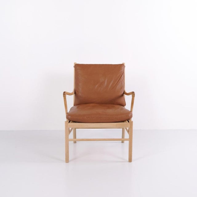 Colonial Armchair Model PJ149 in Oak with Cognac Leather by Ole Wanscher, 1949, Set of 2 For Sale - Image 3 of 13