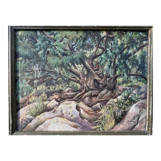 1952 "Ahuehuete" Mexican Cypress Landscape Oil Painting, Signed A. Juárez For Sale