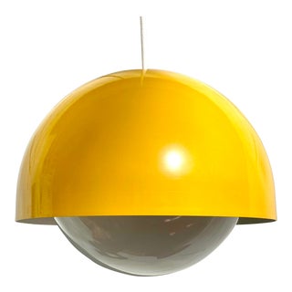 Mid 20th Century Yellow Enameled Pendant Light For Sale