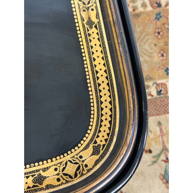 Black English Black + Gold Tray Table, 19th Century For Sale - Image 8 of 12