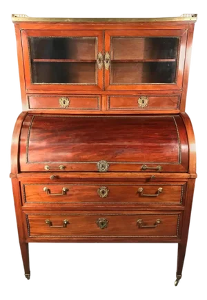 Directoire Cylinder Desk with Top Bookcase, France, 1800s